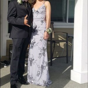 Gray Sequin Prom Dress